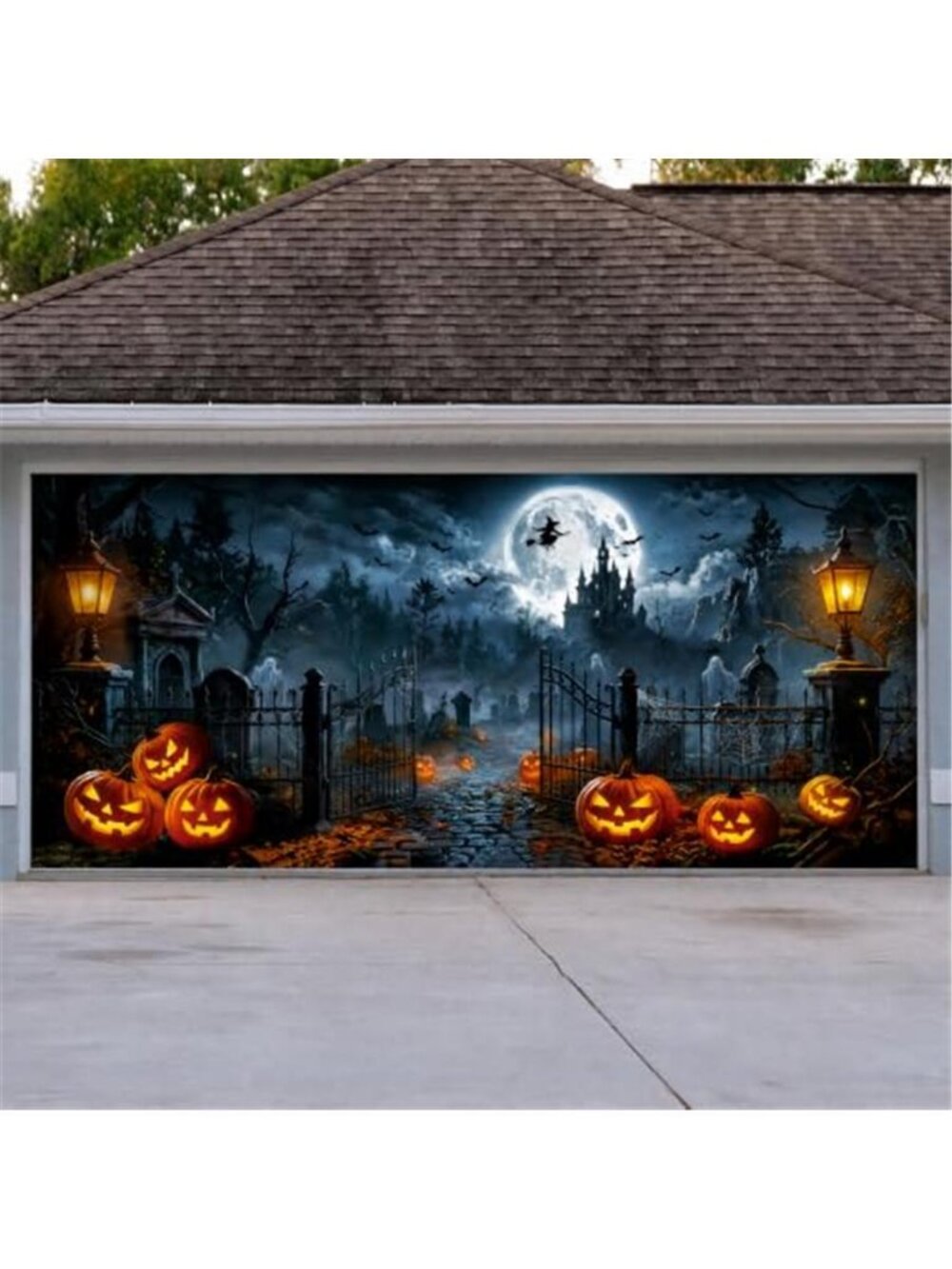 Halloween Garage Door Cover, 7' x 16' Haunted Castle Door Design
